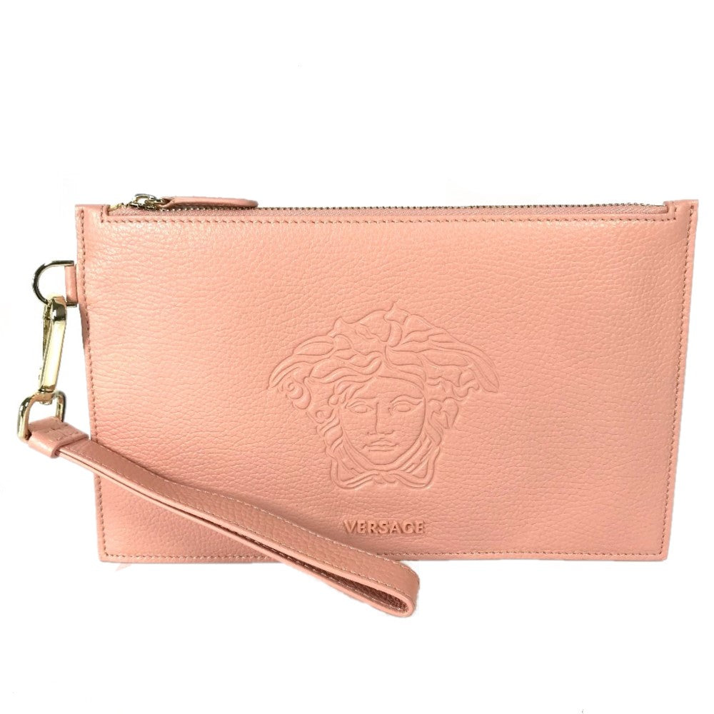 VERSACE Medusa Clutch Bag with Strap, Leather, Pink, Women's