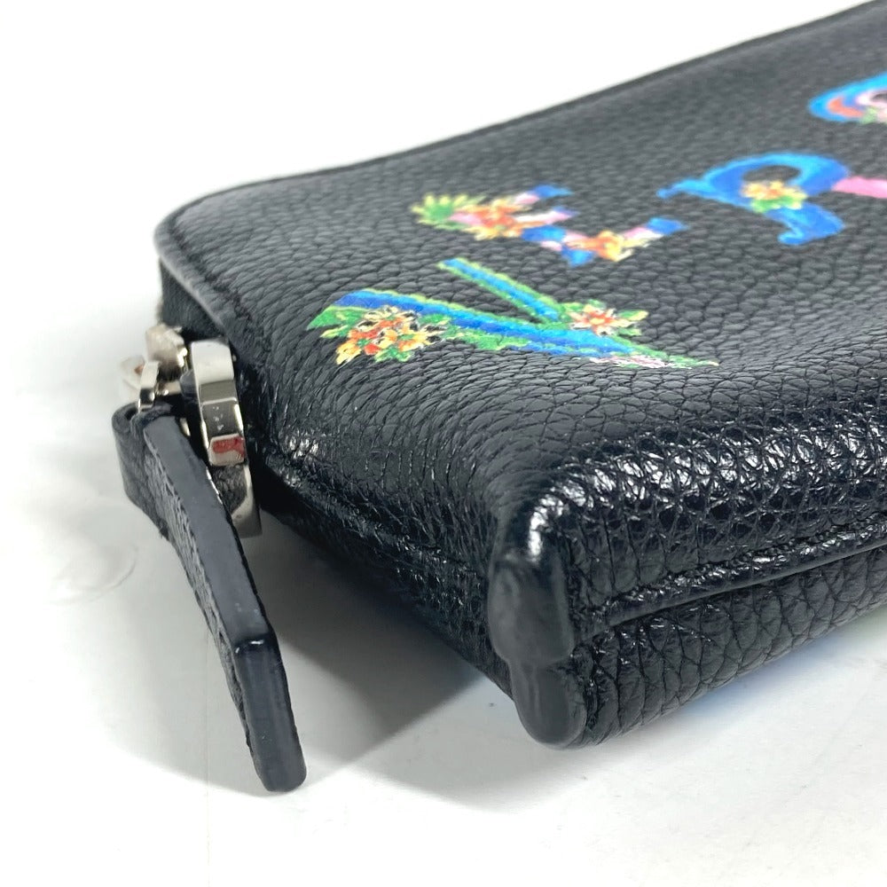 VERSACE ロゴ 大き目 財布 小銭入れ ラウンドファスナー コインケース レザー ユニセックス ブラック