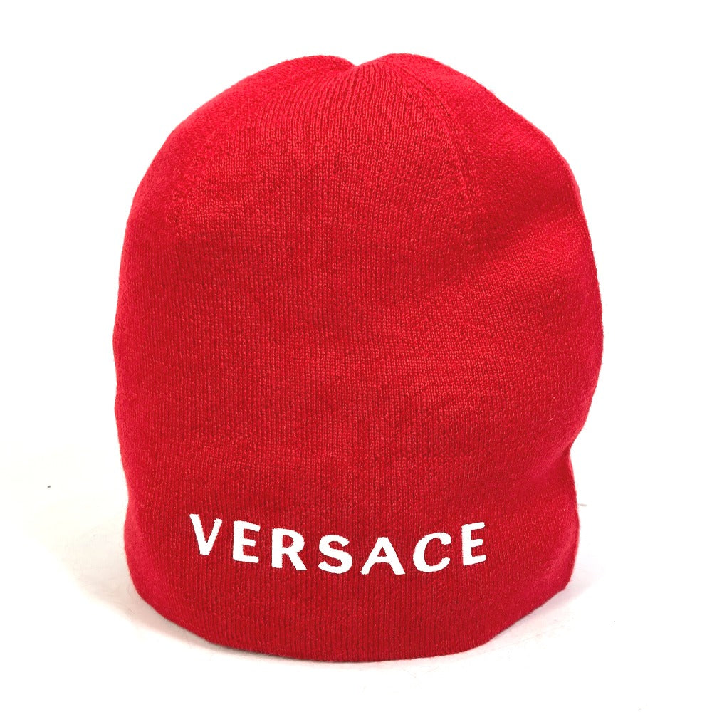 VERSACE Beanie, Knit Cap, Two-Tone Wool Knit Hat, Unisex, Red