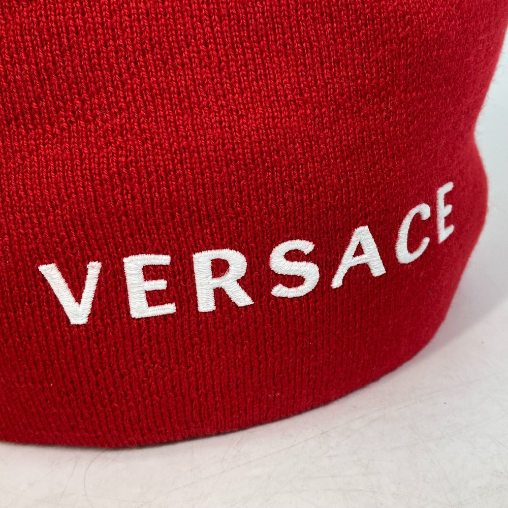 VERSACE Beanie, Knit Cap, Two-Tone Wool Knit Hat, Unisex, Red
