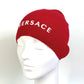 VERSACE Beanie, Knit Cap, Two-Tone Wool Knit Hat, Unisex, Red