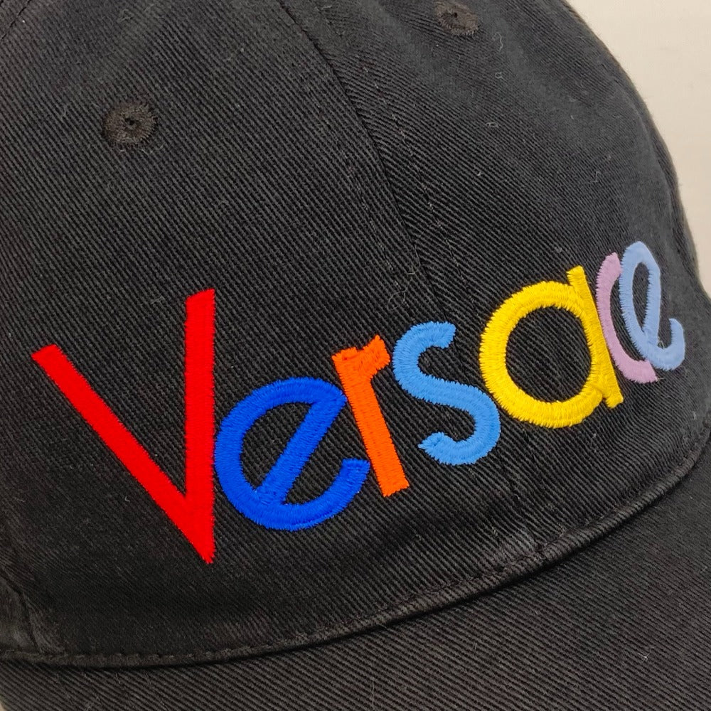 VERSACE Men's Black Cotton Baseball Cap with Rainbow Logo Embroidery