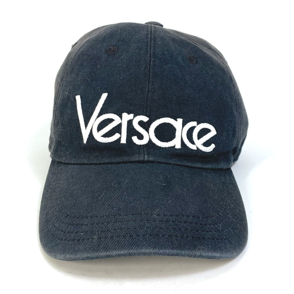 VERSACE Two-Tone Logo Baseball Cap, Cotton, Women's, Black