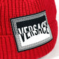 VERSACE ロゴ ビーニー 帽子 ニット帽 ニットキャップ ニット帽 ウール ユニセックス レッド