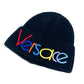 VERSACE ロゴ レインボー ビーニー 帽子 ニット帽 ニットキャップ ニット帽 ウール レディース ブラック