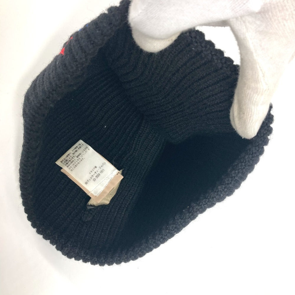 VERSACE ロゴ レインボー ビーニー 帽子 ニット帽 ニットキャップ ニット帽 ウール レディース ブラック