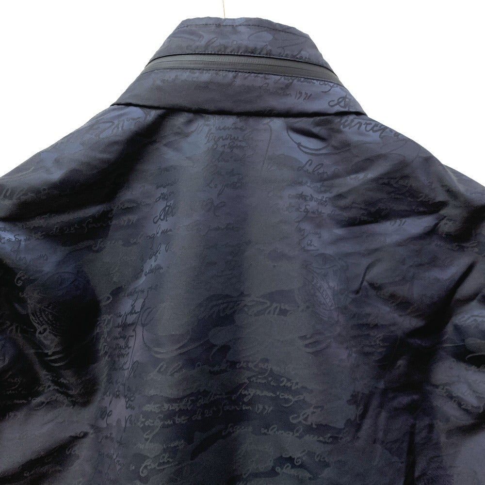 Berluti Men's Navy Nylon Zip-Up Hoodie with Calligraphy Print