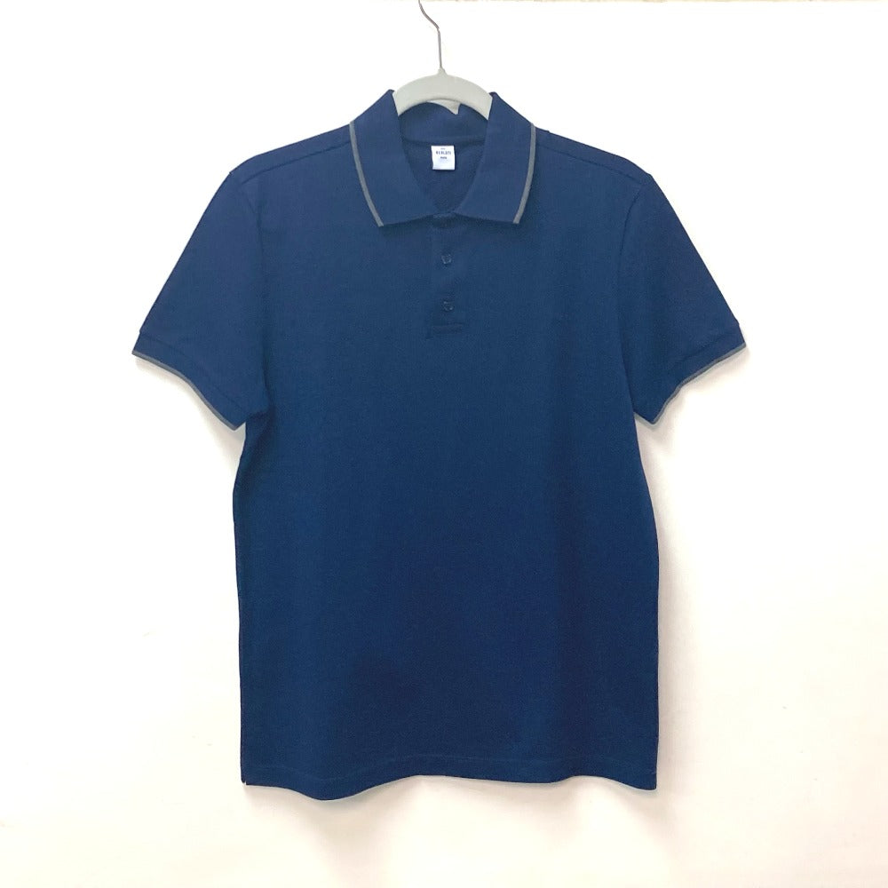 Berluti Men's Navy Cotton Polo Shirt with Collar and 1895 Logo, Short Sleeve