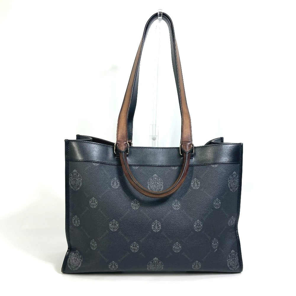 Berluti Uris Small 2-Way Shoulder Bag/Tote Bag in Canvas/Leather, Men's, Black