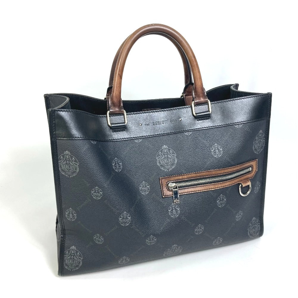 Berluti Uris Small 2-Way Shoulder Bag/Tote Bag in Canvas/Leather, Men's, Black