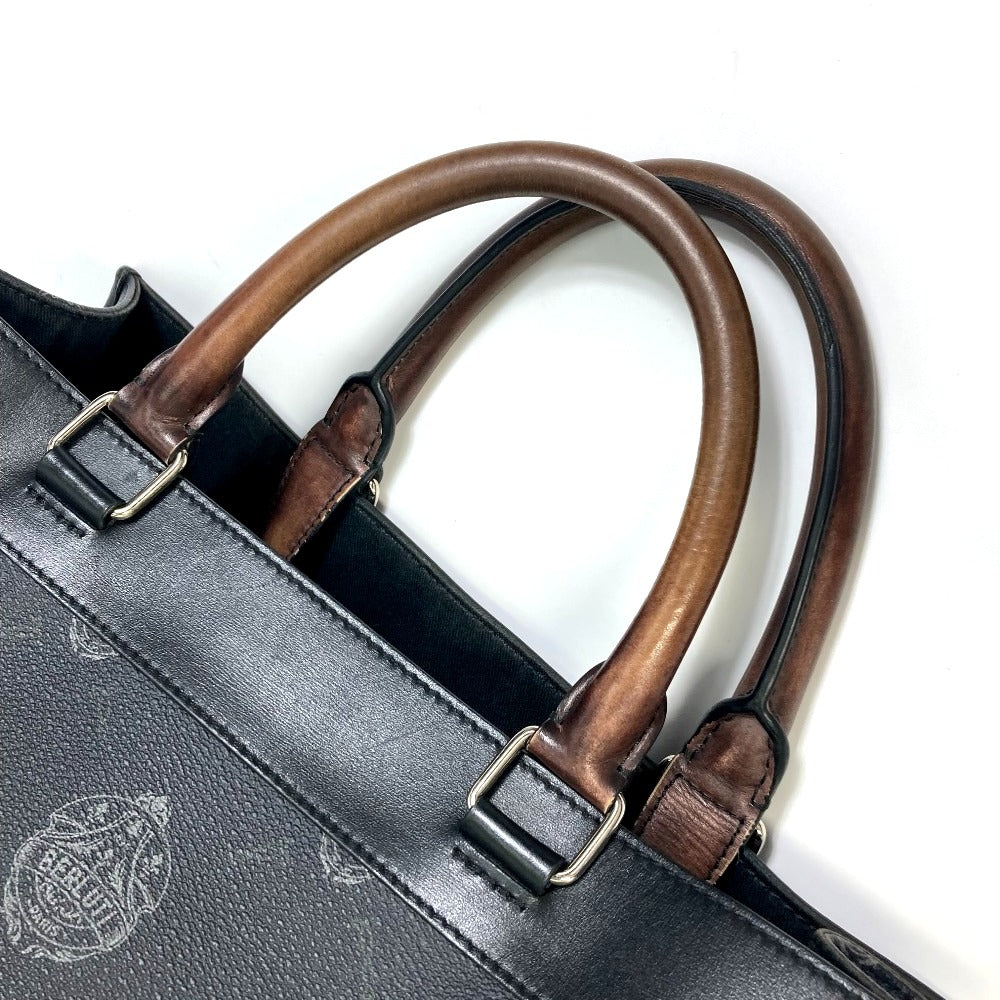 Berluti Uris Small 2-Way Shoulder Bag/Tote Bag in Canvas/Leather, Men's, Black