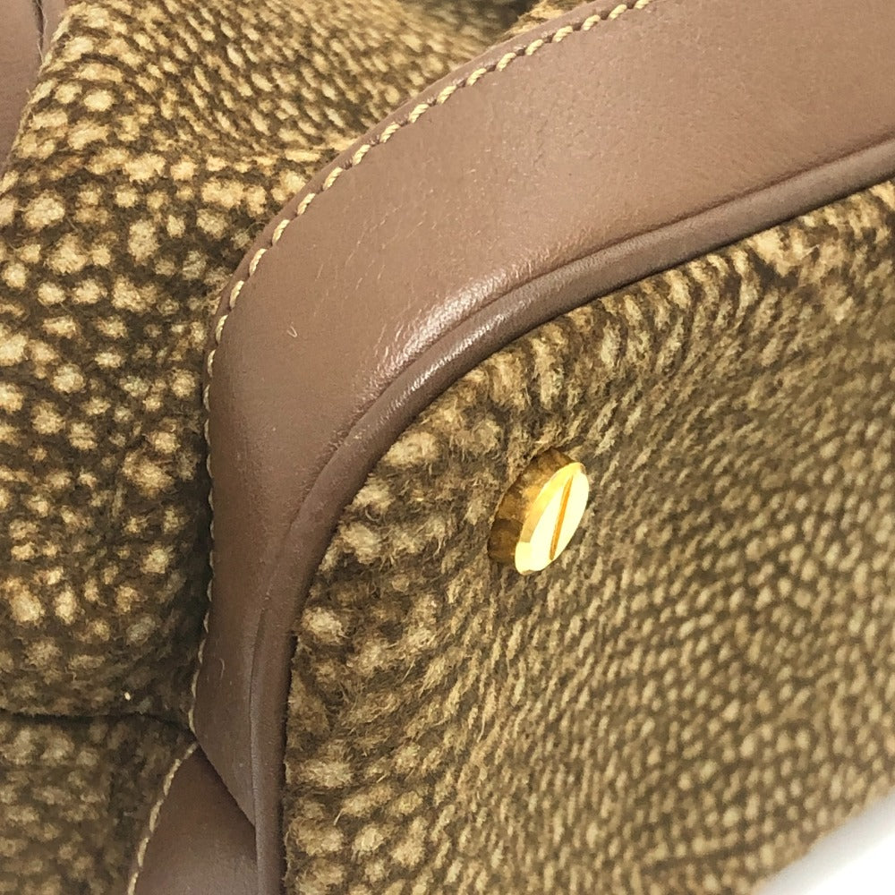 BORBONESE カバン ハンドバッグ ボーリングバッグ うずら模様 ハンドバッグ レザー レディース ブラウン