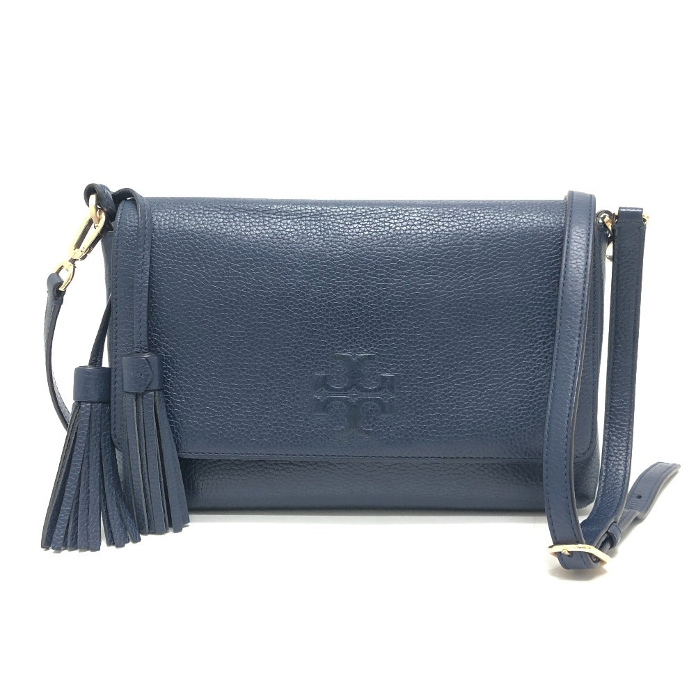 Tory Burch logo fringe shoulder bag, leather, women's, blue