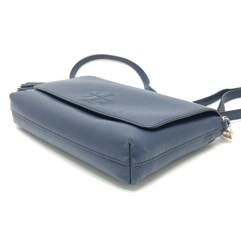 Tory Burch logo fringe shoulder bag, leather, women's, blue