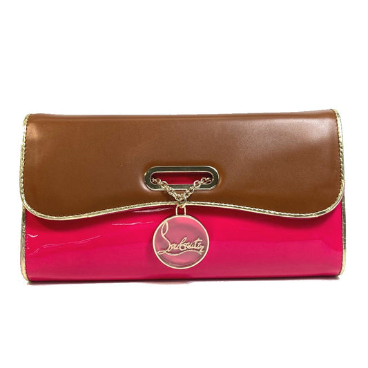 Christian Louboutin 1120586 バイカラー リビエラ カバン ハンドバッグ クラッチバッグ カーフスキン レディース ブラウン×ピンク