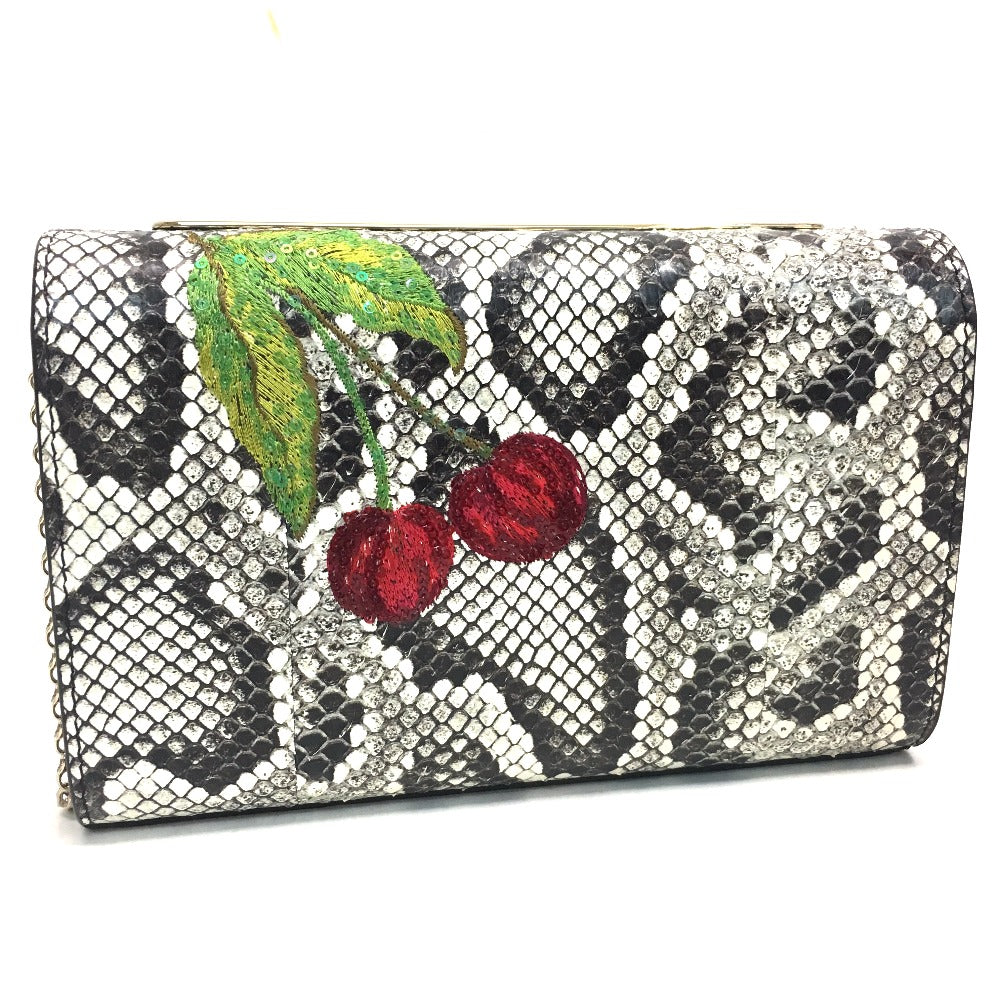 Christian Louboutin Cherry Print Studded Party Bag, Chain Shoulder Bag, Leather, Women's, Multicolor, White