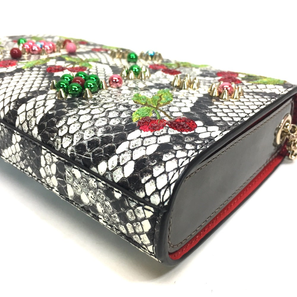 Christian Louboutin Cherry Print Studded Party Bag, Chain Shoulder Bag, Leather, Women's, Multicolor, White
