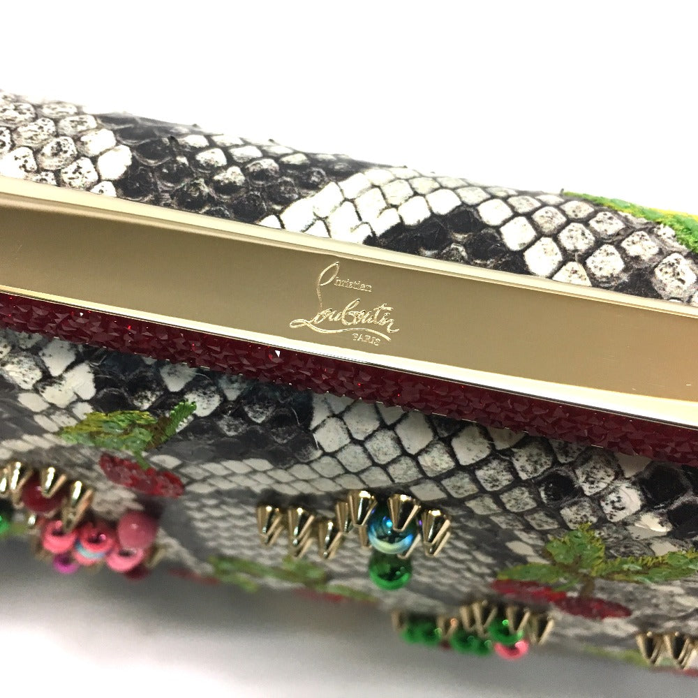 Christian Louboutin Cherry Print Studded Party Bag, Chain Shoulder Bag, Leather, Women's, Multicolor, White