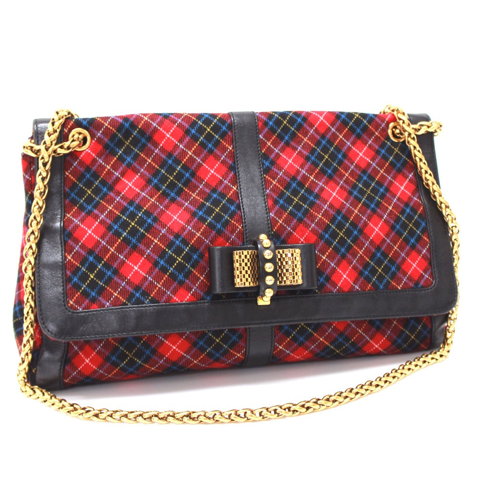 Christian Louboutin Checkered Sweet Charity Shoulder Bag in Canvas/Leather, Red