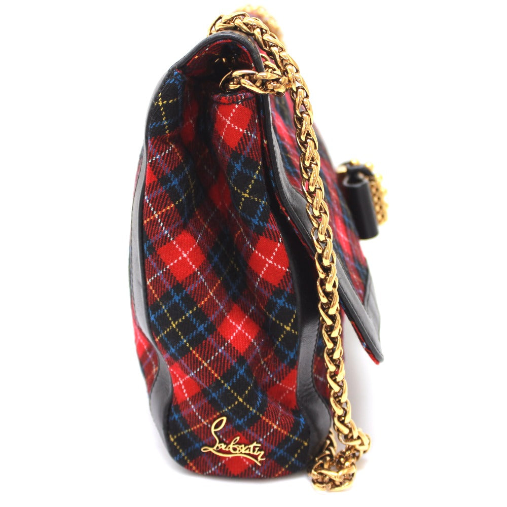 Christian Louboutin Checkered Sweet Charity Shoulder Bag in Canvas/Leather, Red