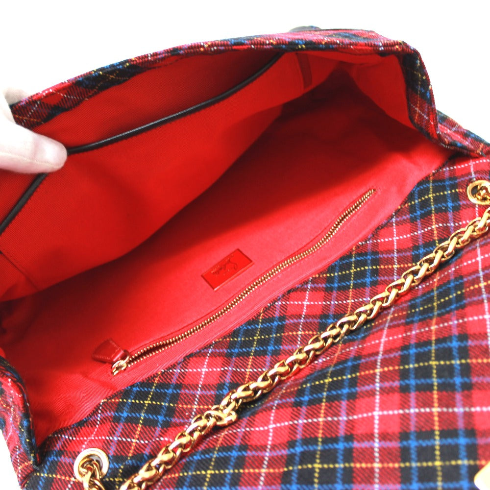 Christian Louboutin Checkered Sweet Charity Shoulder Bag in Canvas/Leather, Red