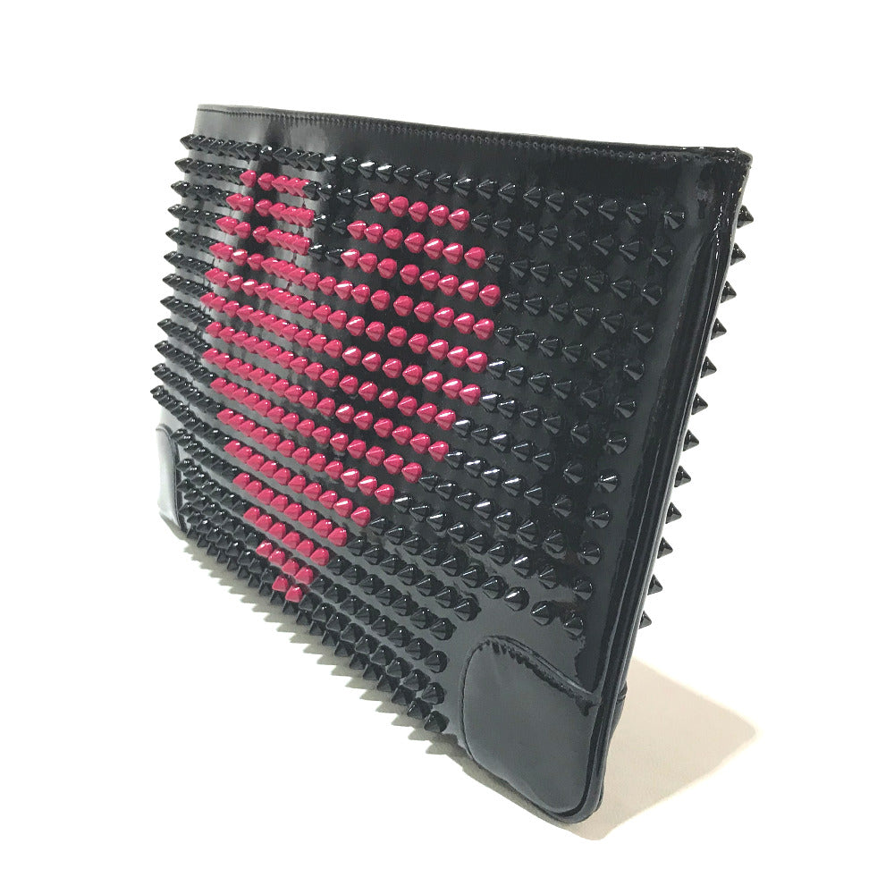 Christian Louboutin Spike Studs Rubi Poche Valentine 2-Way Clutch Bag in Patent Leather, Black