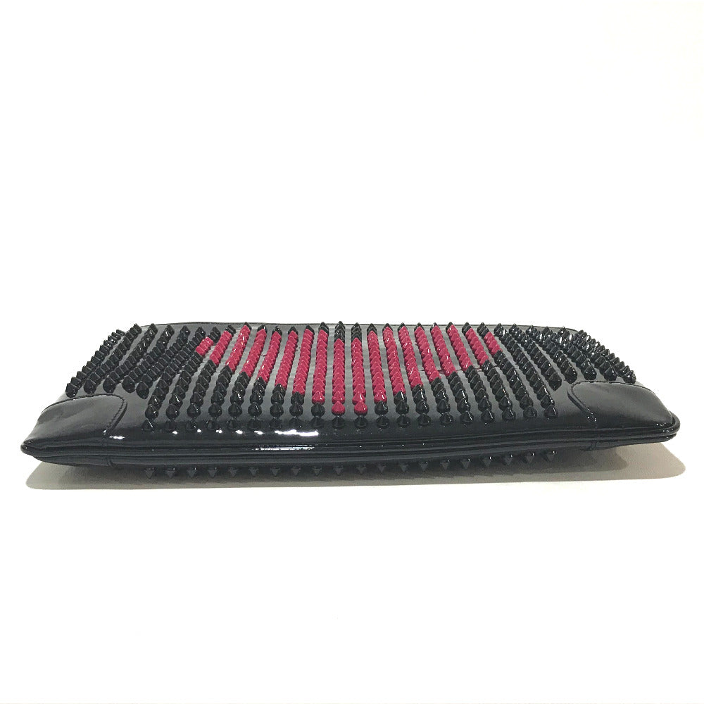 Christian Louboutin Spike Studs Rubi Poche Valentine 2-Way Clutch Bag in Patent Leather, Black