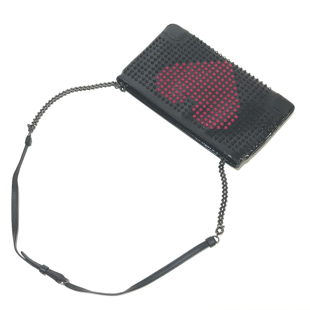 Christian Louboutin Spike Studs Rubi Poche Valentine 2-Way Clutch Bag in Patent Leather, Black
