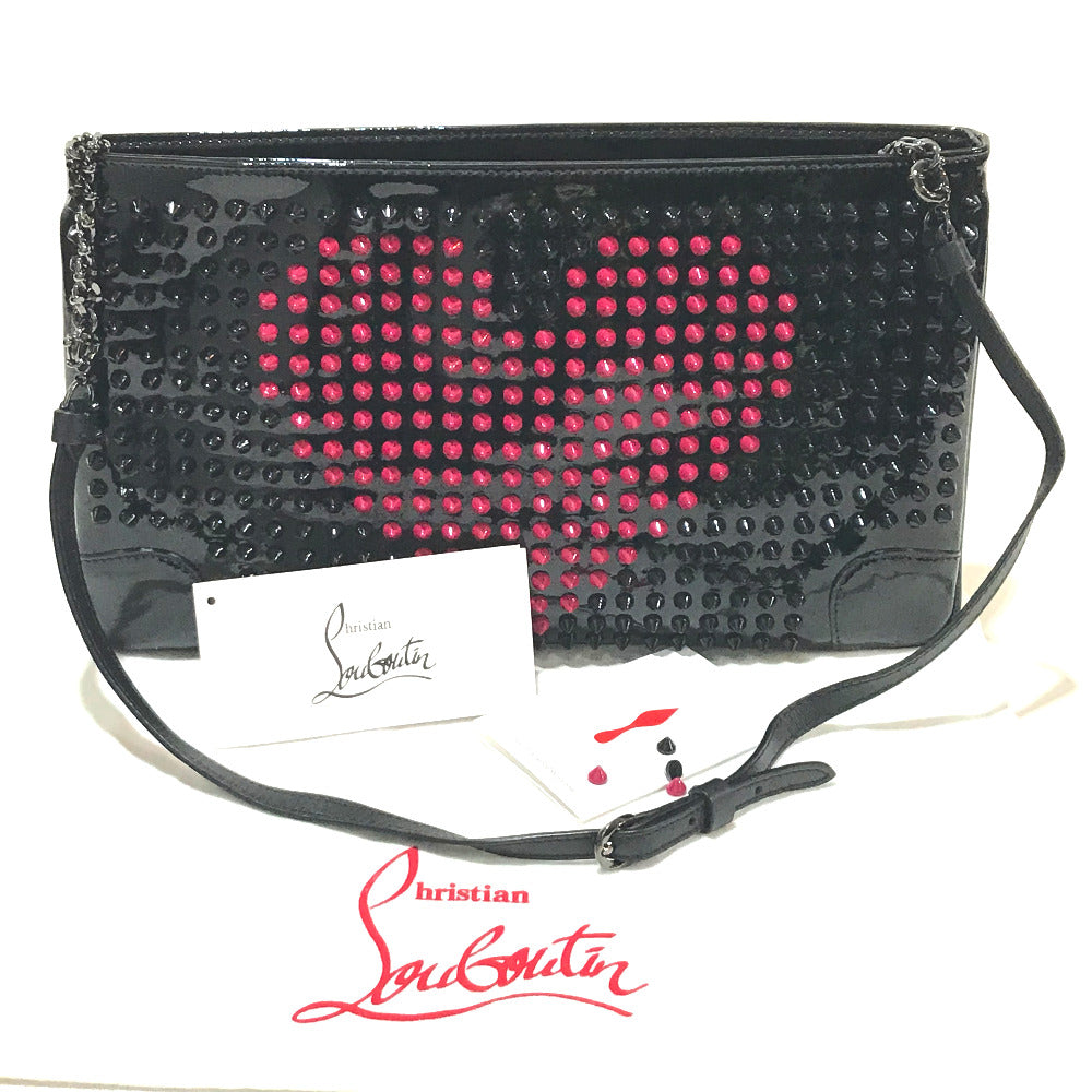 Christian Louboutin Spike Studs Rubi Poche Valentine 2-Way Clutch Bag in Patent Leather, Black