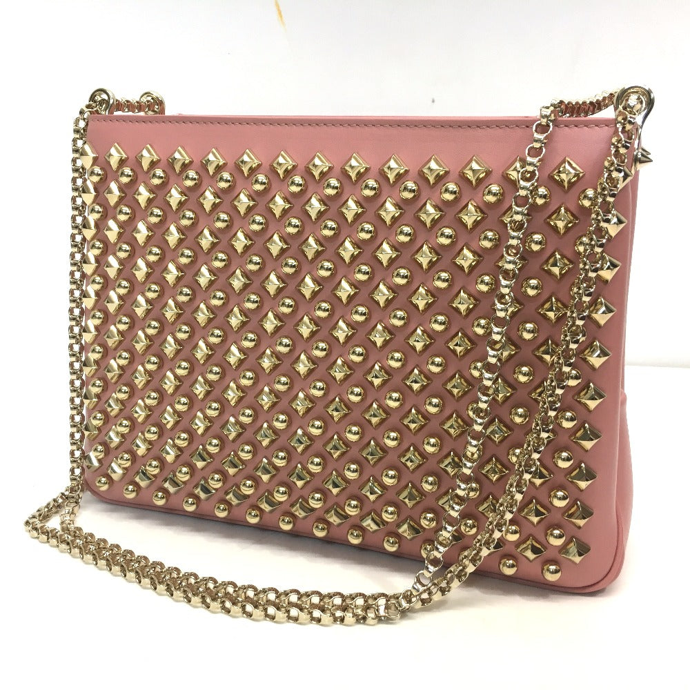 Christian Louboutin Trilby Large New Studs 2-Way Bag, Chain Shoulder Bag, Leather, Women's, Pink