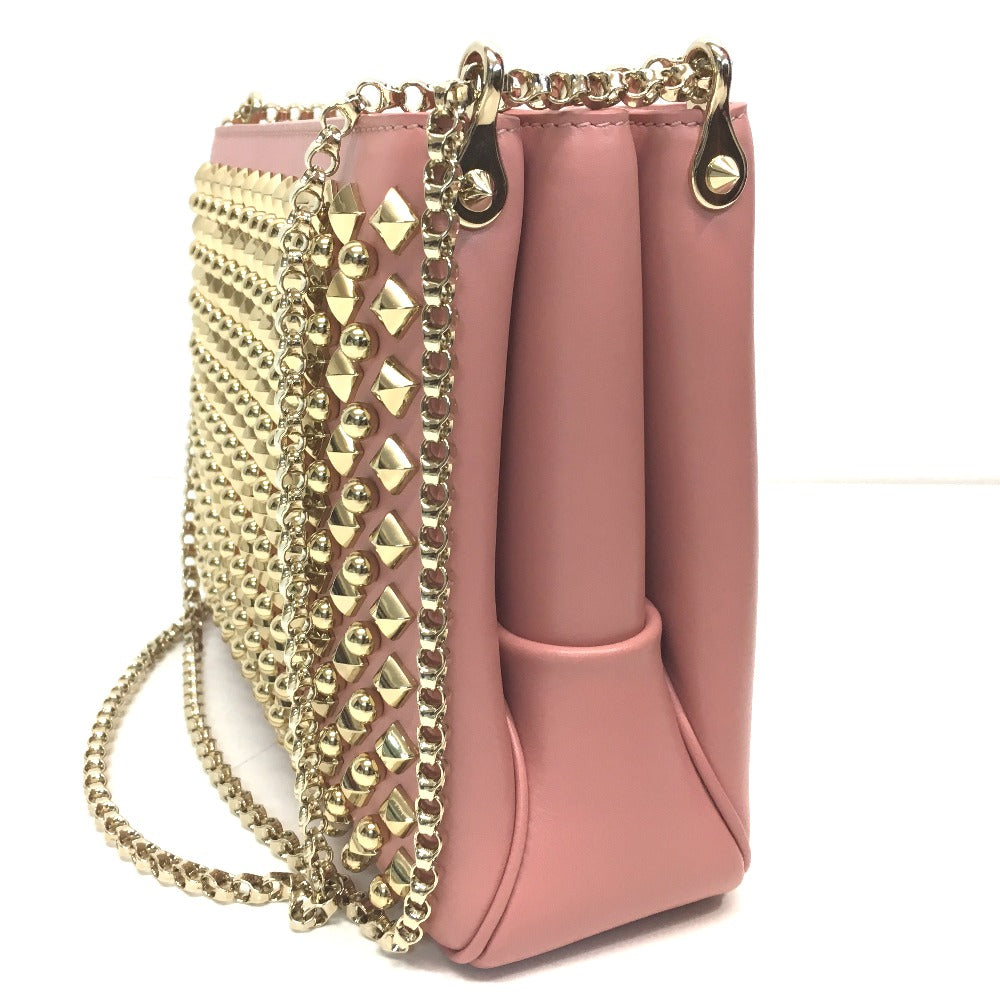 Christian Louboutin Trilby Large New Studs 2-Way Bag, Chain Shoulder Bag, Leather, Women's, Pink