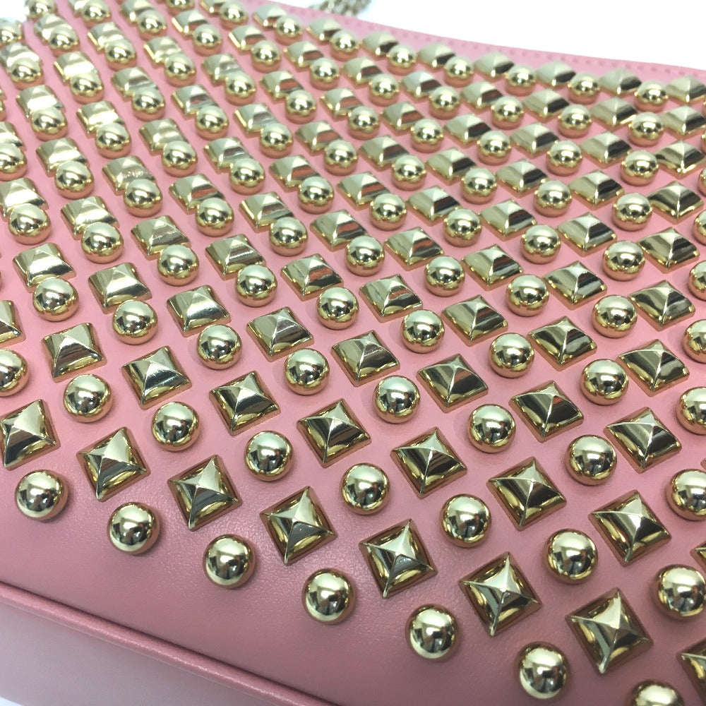 Christian Louboutin Trilby Large New Studs 2-Way Bag, Chain Shoulder Bag, Leather, Women's, Pink