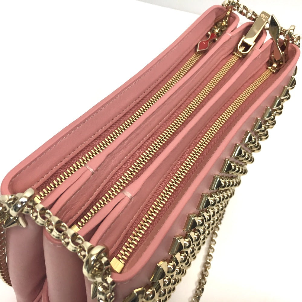 Christian Louboutin Trilby Large New Studs 2-Way Bag, Chain Shoulder Bag, Leather, Women's, Pink