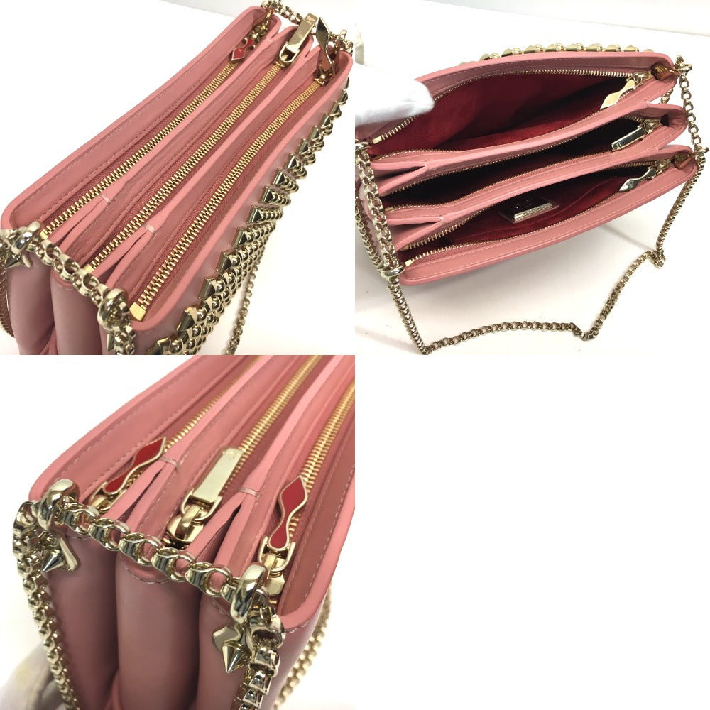 Christian Louboutin Trilby Large New Studs 2-Way Bag, Chain Shoulder Bag, Leather, Women's, Pink