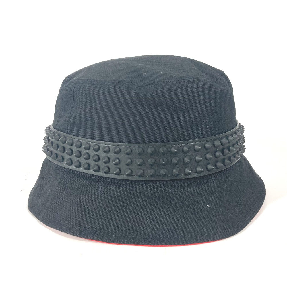Christian Louboutin 3235326 Studded BOBINO Bucket Hat, Cotton, Unisex, Black