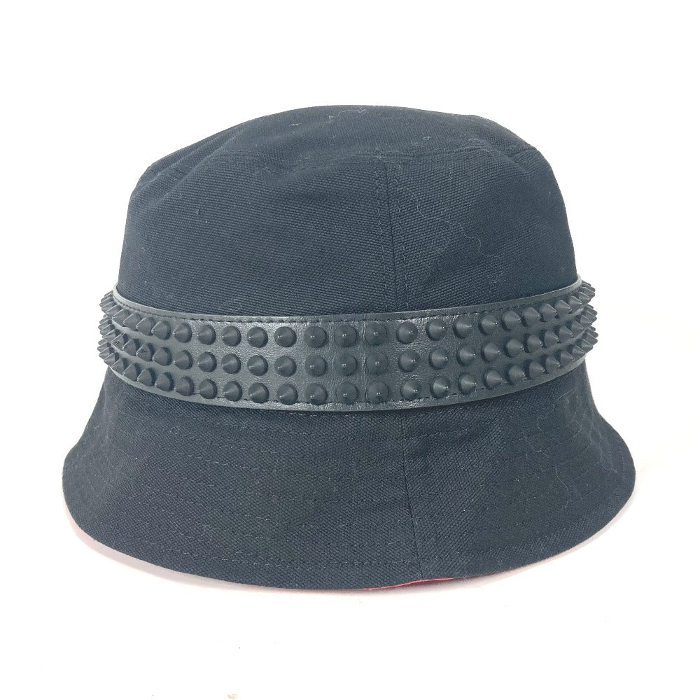 Christian Louboutin 3235326 Studded BOBINO Bucket Hat, Cotton, Unisex, Black