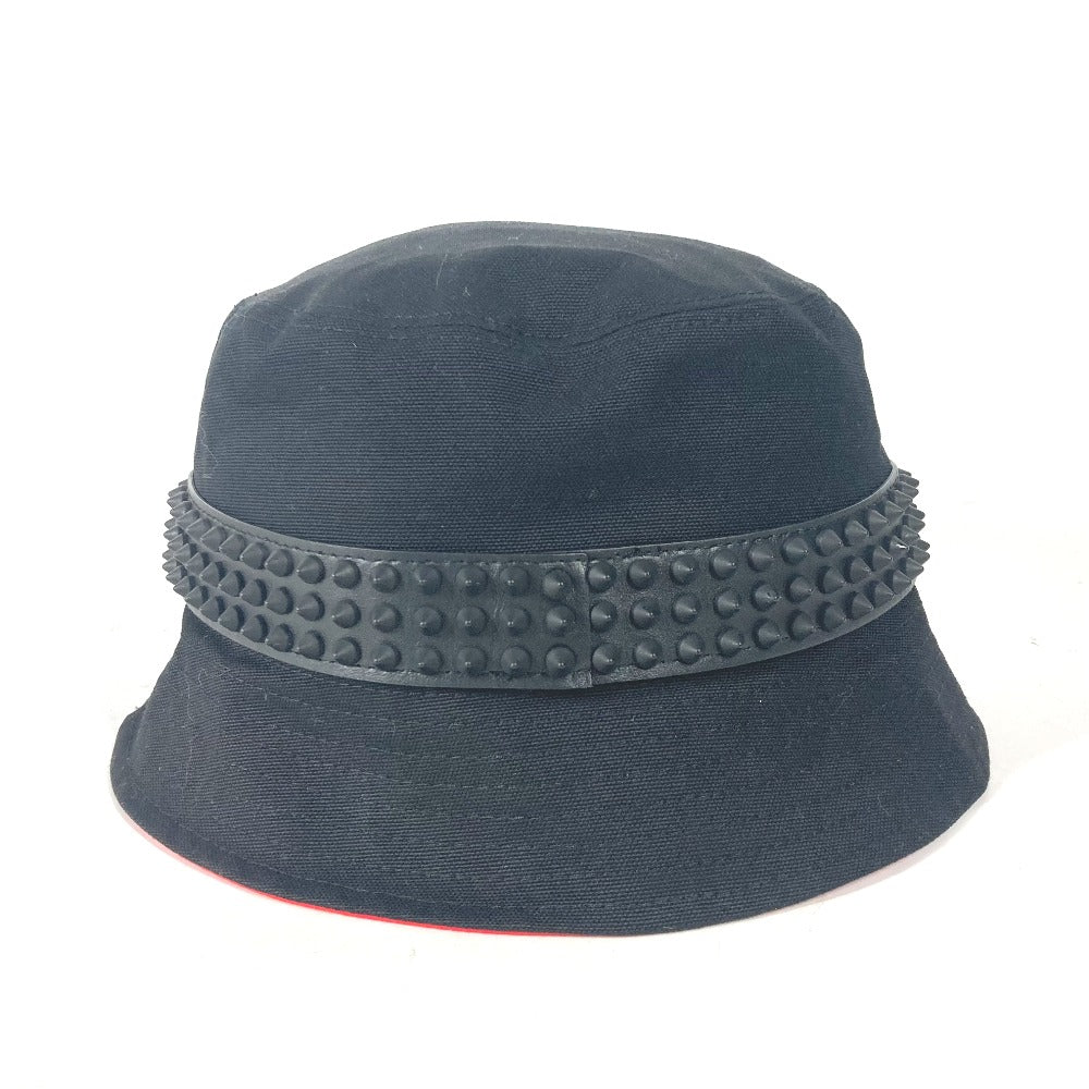 Christian Louboutin 3235326 Studded BOBINO Bucket Hat, Cotton, Unisex, Black