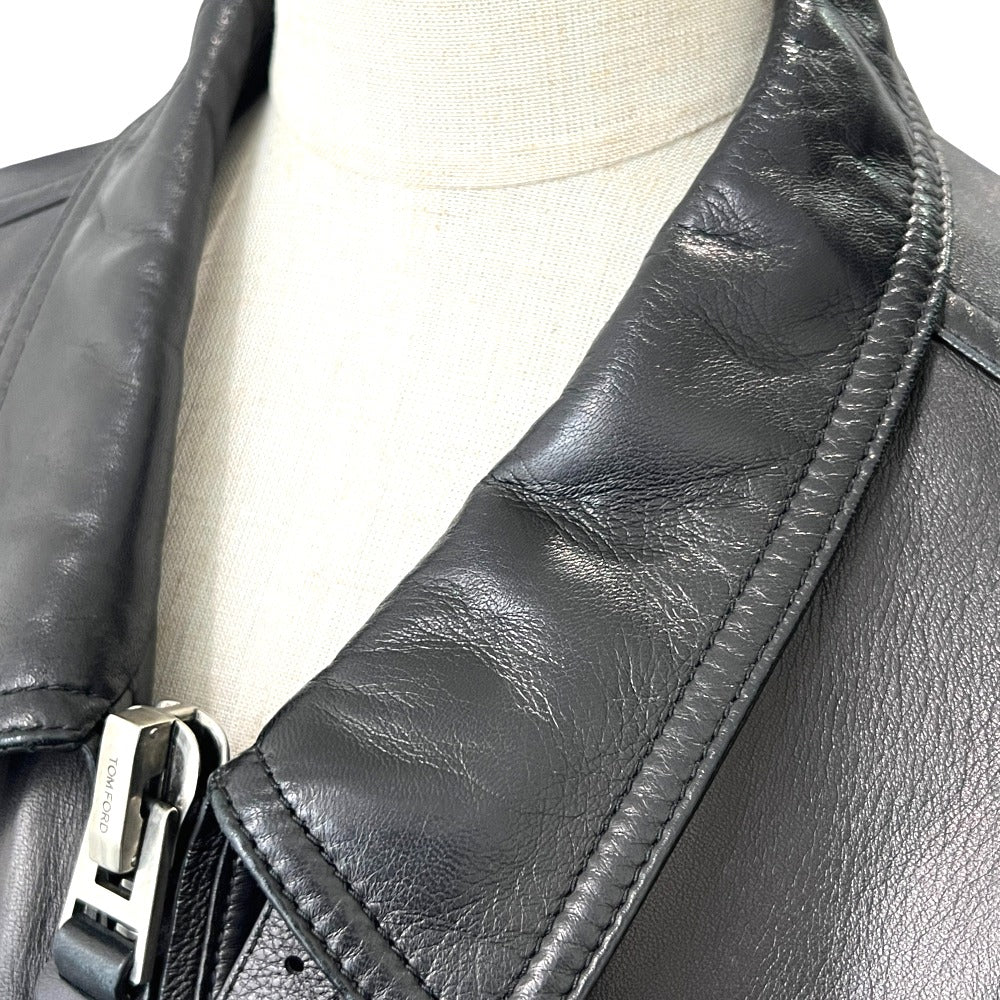 TOM FORD BA408 TFL968 Zip-Up Blouson Outerwear Rider's Jacket in Lambskin Leather, Black, Men's