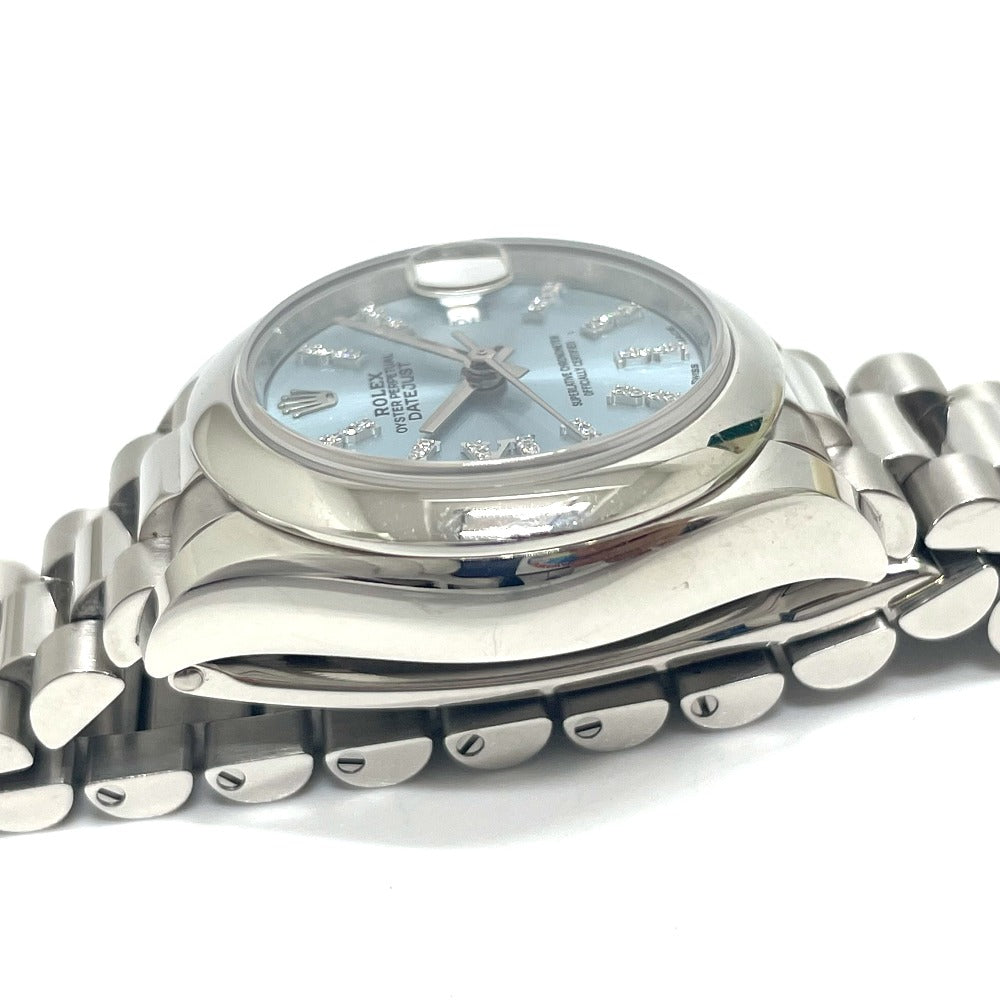 ROLEX 279166 Oyster Perpetual Datejust Automatic Ice Blue Roman Dial Diamond Watch Pt950 Women's Silver