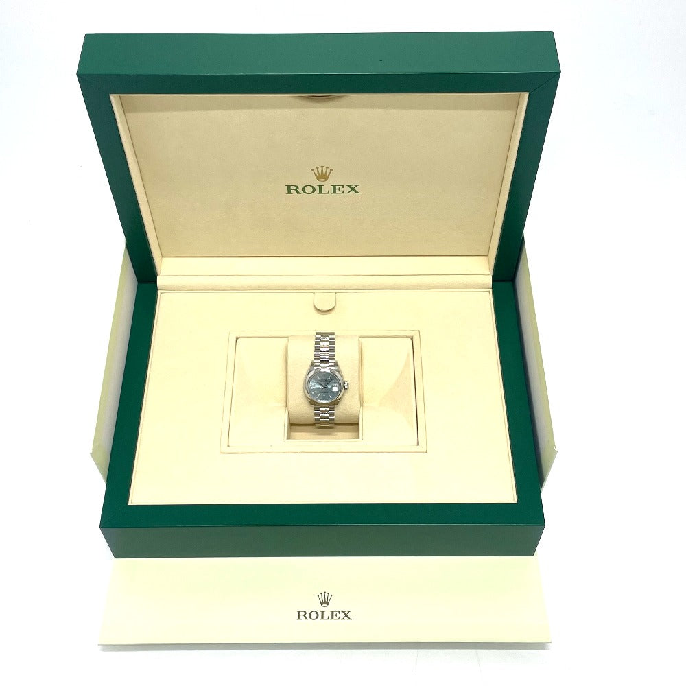 ROLEX 279166 Oyster Perpetual Datejust Automatic Ice Blue Roman Dial Diamond Watch Pt950 Women's Silver