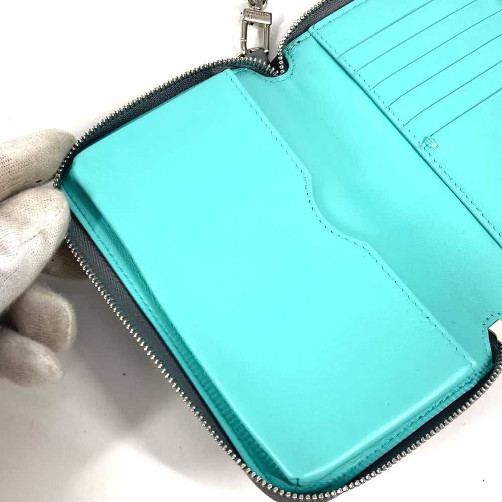 TIFFANY&Co. Smartphone pouch Card Case Business card holder Pass case logo Zip Around Pouch Leather gray Used