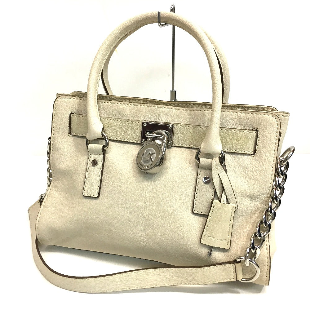 Michael Kors Hamilton Satchel Chain Tote Bag, Shoulder Bag, 2-Way Bag, Leather Tote Bag, Women's, Off-White
