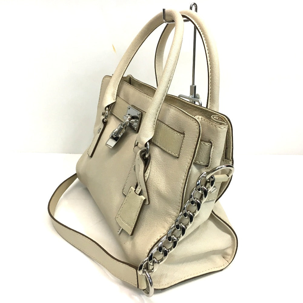 Michael Kors Hamilton Satchel Chain Tote Bag, Shoulder Bag, 2-Way Bag, Leather Tote Bag, Women's, Off-White