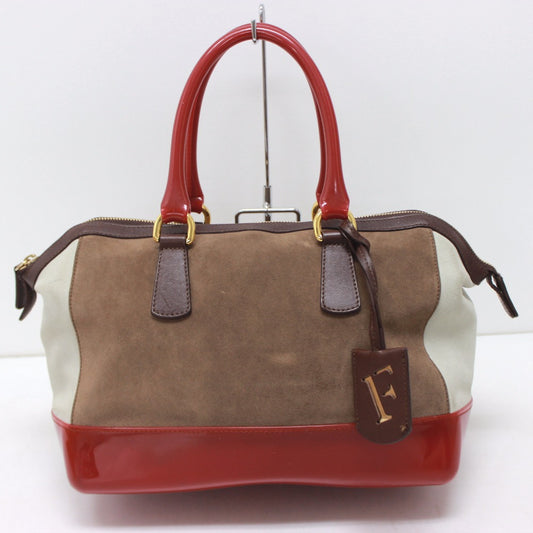 FURLA ハンドバッグ ボストンバッグ スエード レディース ブラウン