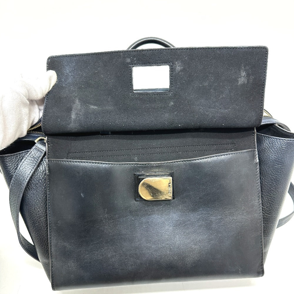 FURLA Turnlock Emma Tote, 2-Way Shoulder Bag, Leather Tote Bag, Women's, Blue
