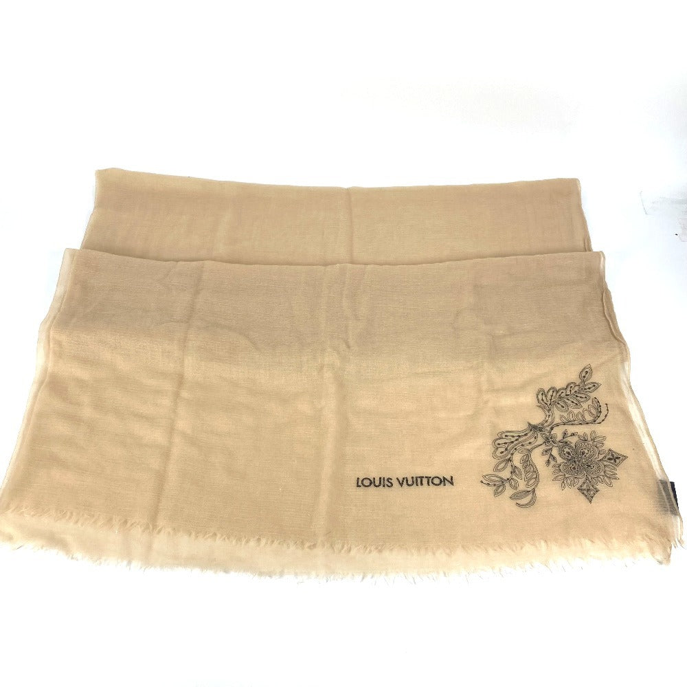 LOUIS VUITTON M70836 Fringe logo Large Stole/Shawl Muffler shawl Cashmere Beige/Black Used