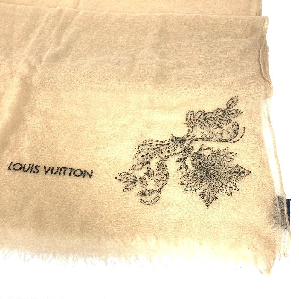 LOUIS VUITTON M70836 Fringe logo Large Stole/Shawl Muffler shawl Cashmere Beige/Black Used