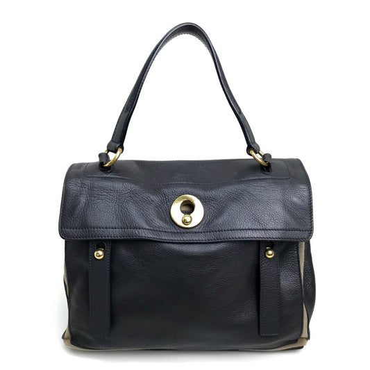 YVES SAINT LAURENT 229680 ミューズトゥ ワンショルダー カバン ショルダーバッグ ハンドバッグ キャンバス/レザー レディース グレー ダークグレー×ベージュ