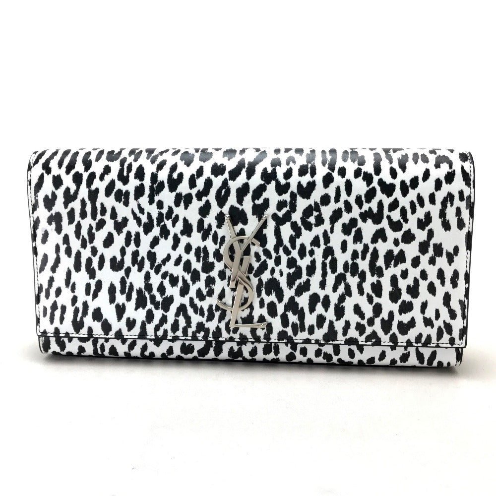 SAINT LAURENT PARIS 326079 Cassandra Leopard Print Bag, Party Bag, Second Bag, Clutch Bag, Calf Leather, Women's, White/Black