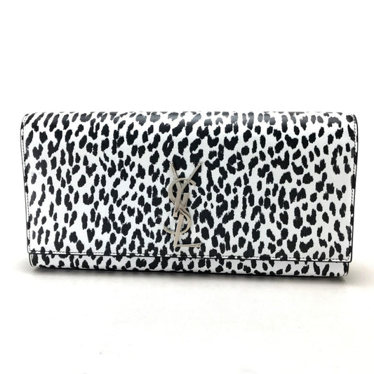 SAINT LAURENT PARIS 326079 カサンドラ レオパード カバン パーティバッグ バッグ セカンドバッグ クラッチバッグ カーフレザー レディース ホワイト ブラック